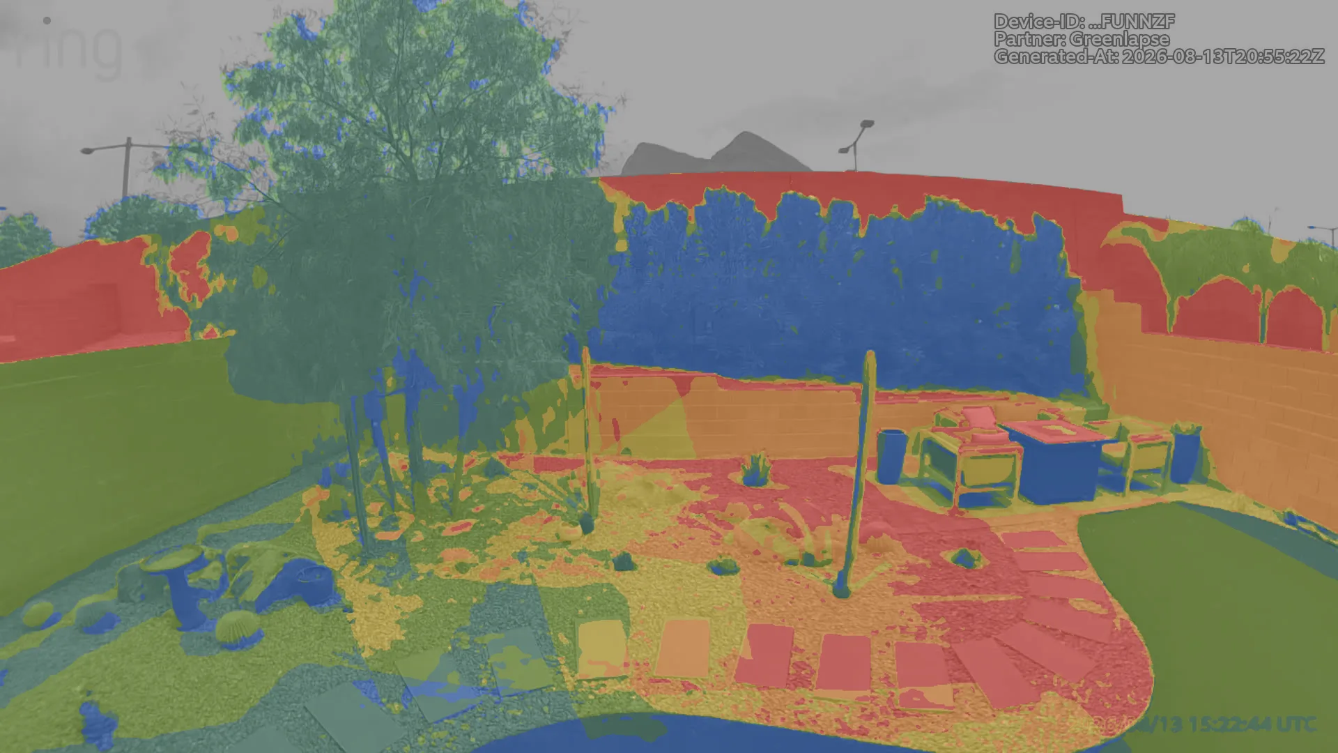 Greenlapse sunlight heatmap for a backyard zone showing sun coverage patterns